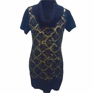 AB Studio Sweater Dress, Black, Gold, Medium